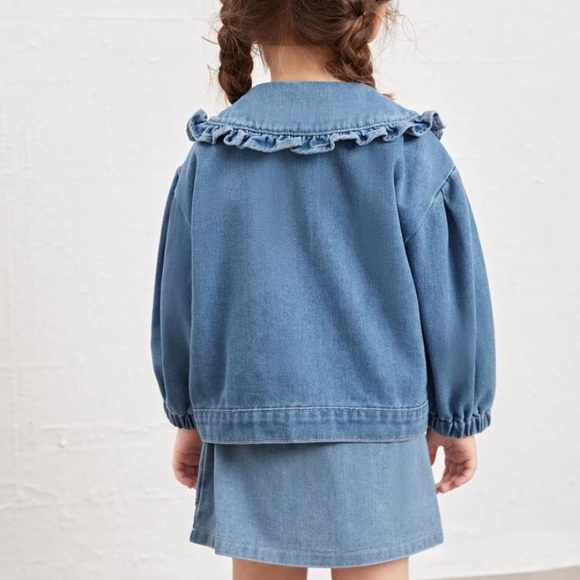 Girls Peter Pan Collar Denim Jacket - Picture 4 of 5